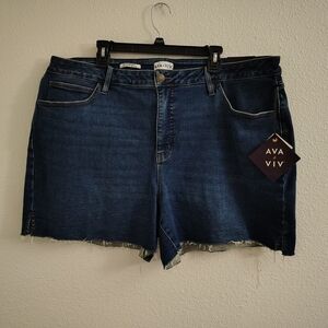 Ava & Viv Women's Denim High Rise Slim Fit Midi Shorts - Dark Blue Sz 22"